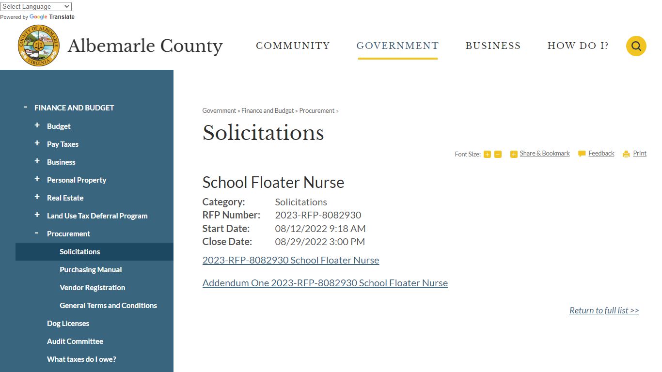 Solicitations | Albemarle County, VA